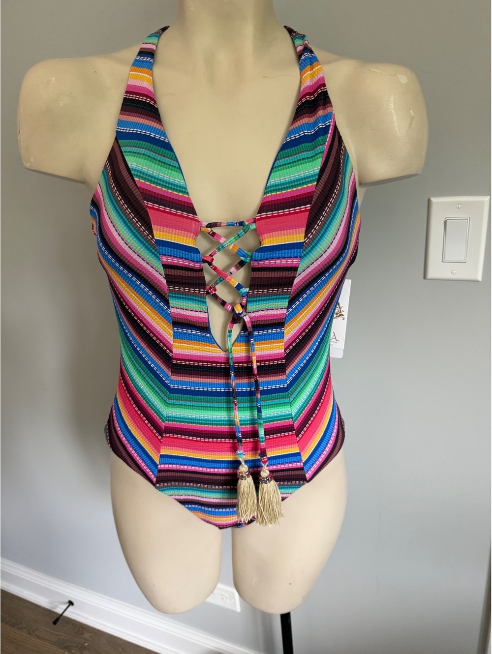 Becca by Rebecca Virtue Medium Multicolor Striped One-Piece Swimsuit